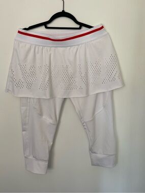 Adidas by Stella McCartney White Skorted Cropped Leggings with Red Waistband